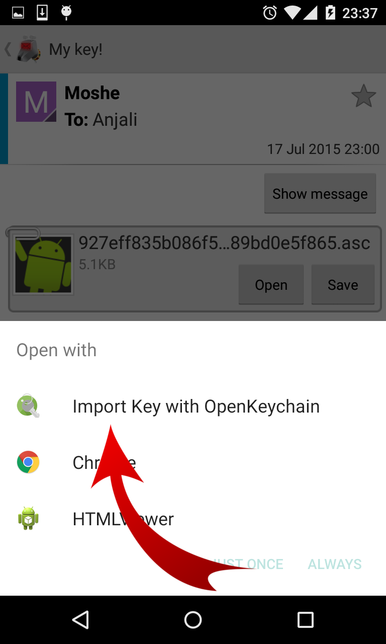 Select "Import Key with OpenKeychain"